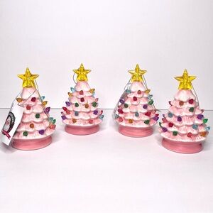 Set of 4 Mr. Christmas 5” Mini LED Nostalgic Pink Christmas Tree Ornaments